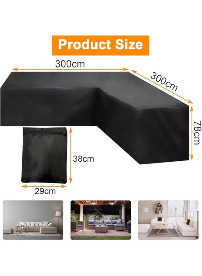 Patio Sofa Cover V-Shaped Furniture Set Covers Waterproof Sectional Sofa Set Protector UV Resistant Dustproof Couch Protective Covers for Outdoor Lawn Garden Seating 300 cm x 300 cm x 78 cm - Image 3